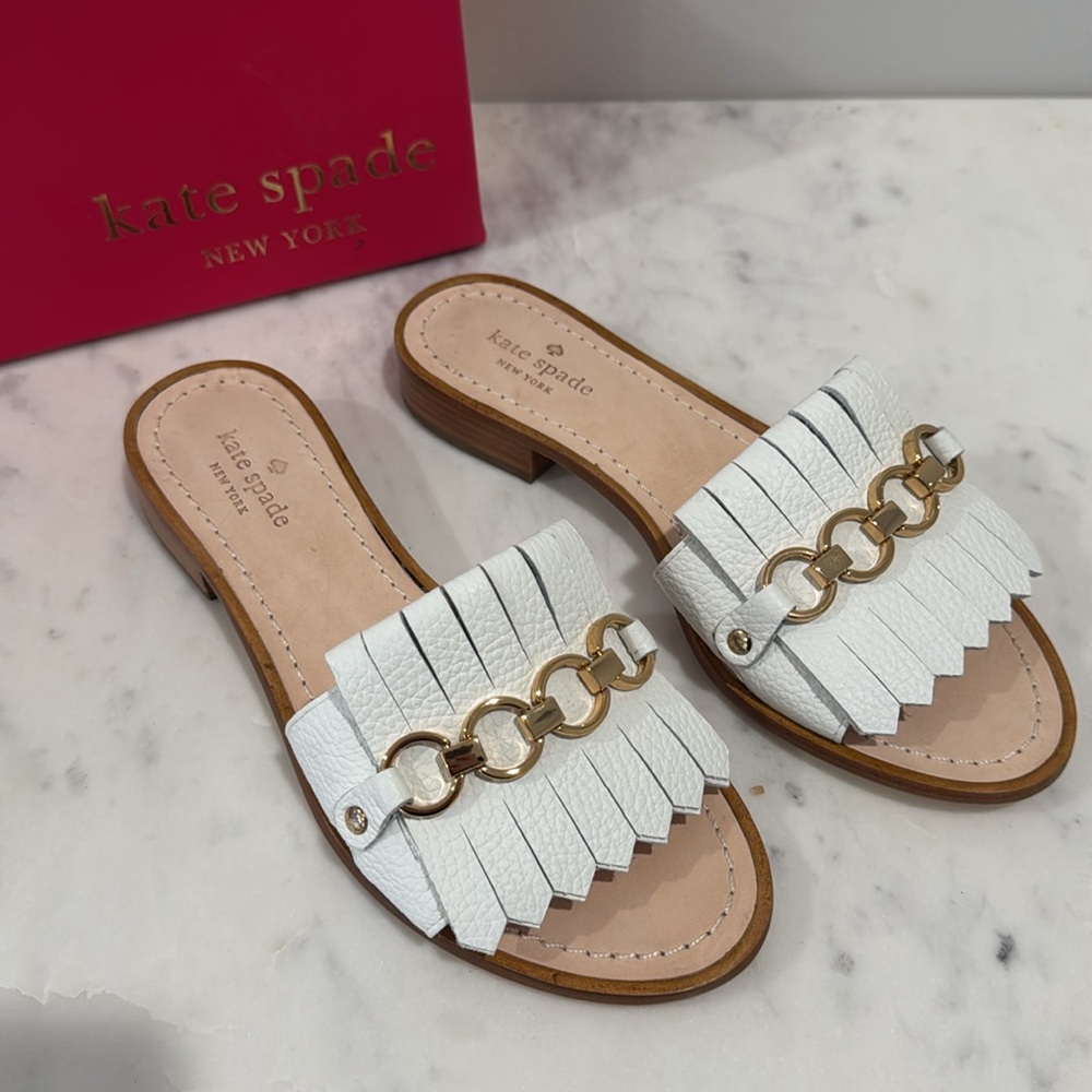 Kate Spade Brie white tumbled leather slide sandal Unworn 8.5